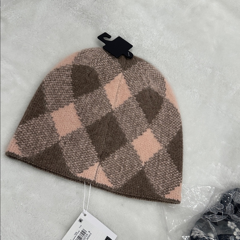 Coach Plaid Beanie in Pink and Brown - Picture 10 of 10